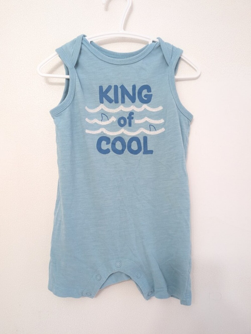 🌸4/25$ Joe Fresh Light Blue 'King of Cool' Romper for Kids 6-12 M